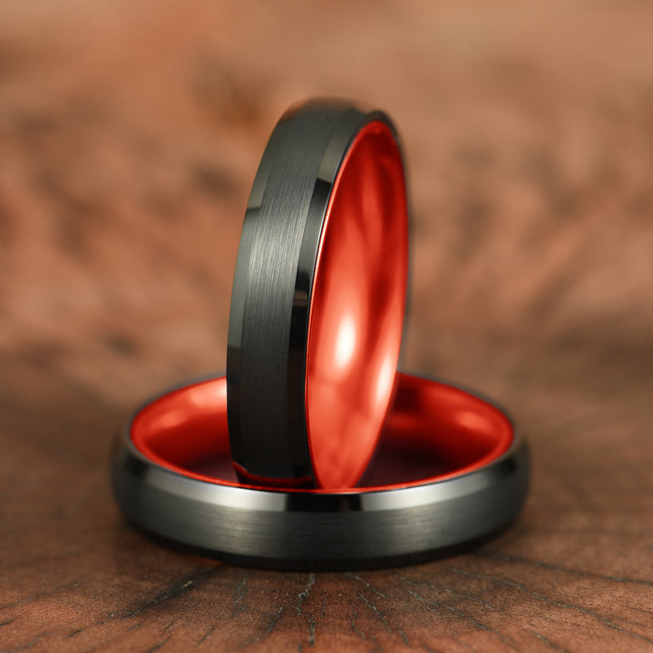 Pristine Passion Red Interior Tungsten Women's Wedding Band 4MM - Rings By Pristine