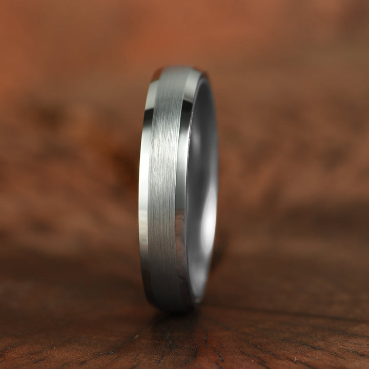 Pristine Passion Silver Interior Silver Tungsten Wedding Band 4MM - Rings By Pristine