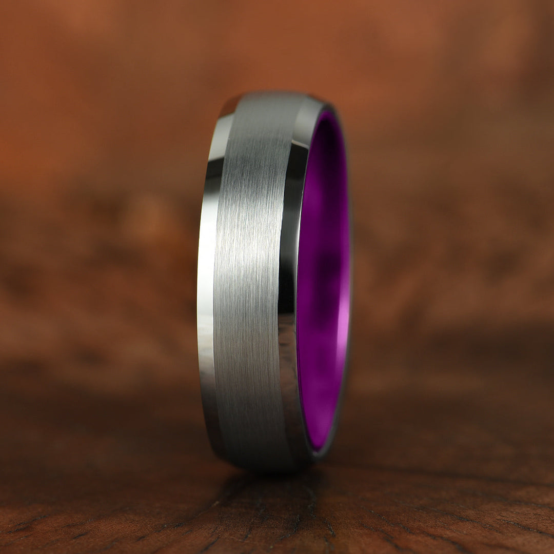 Pristine Passion Purple  Interior Silver Tungsten Wedding Band 4MM - Rings By Pristine