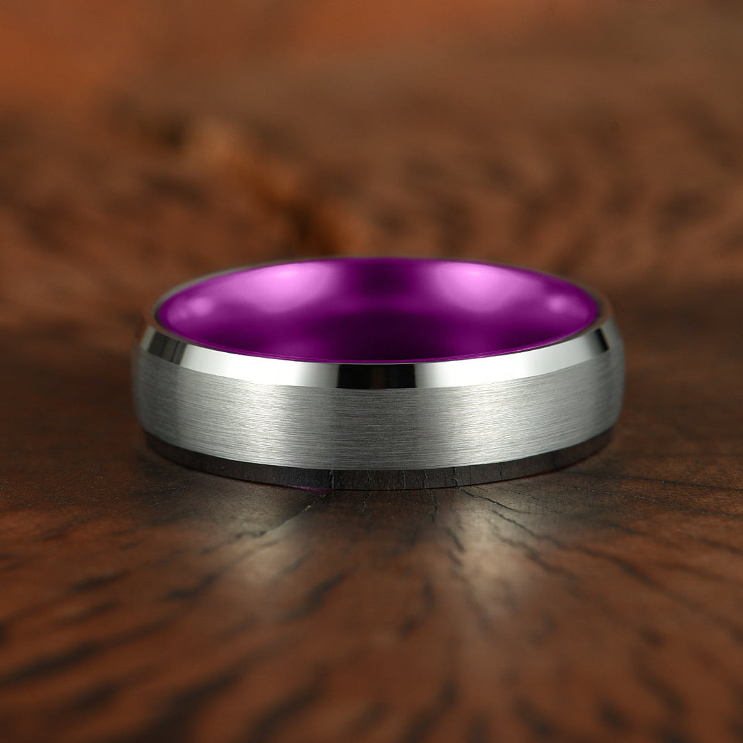 Pristine Passion Purple  Interior Silver Tungsten Wedding Band 4MM - Rings By Pristine