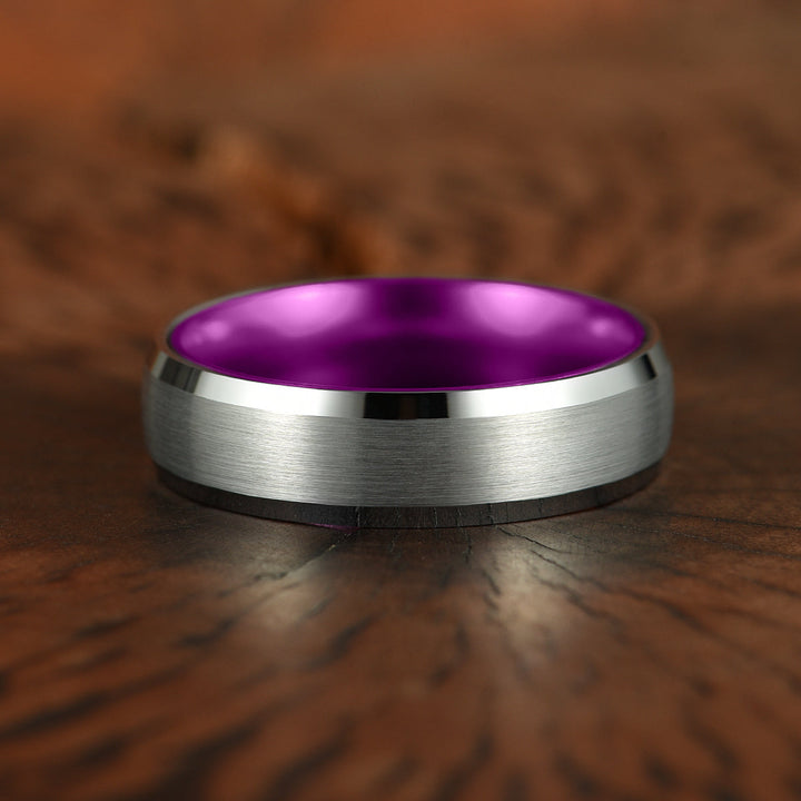 Pristine Passion Purple  Interior Silver Tungsten Wedding Band 4MM - Rings By Pristine