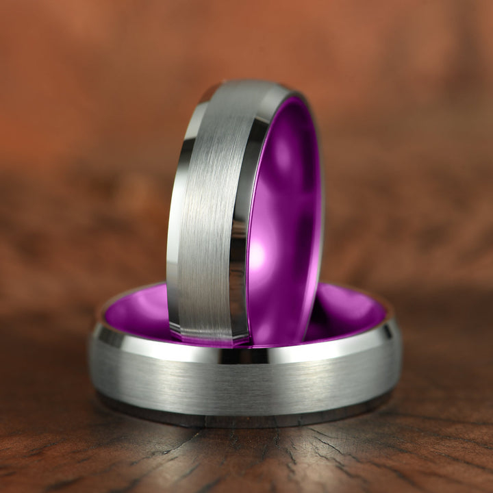 Pristine Passion Purple  Interior Silver Tungsten Wedding Band 4MM - Rings By Pristine