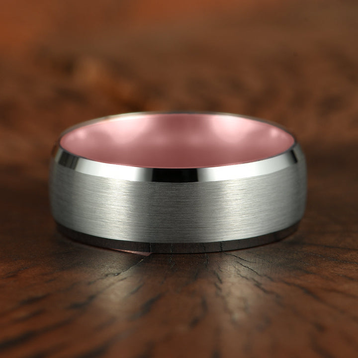 Pristine Passion Rose Interior Silver Tungsten Wedding Band 8MM - Rings By Pristine