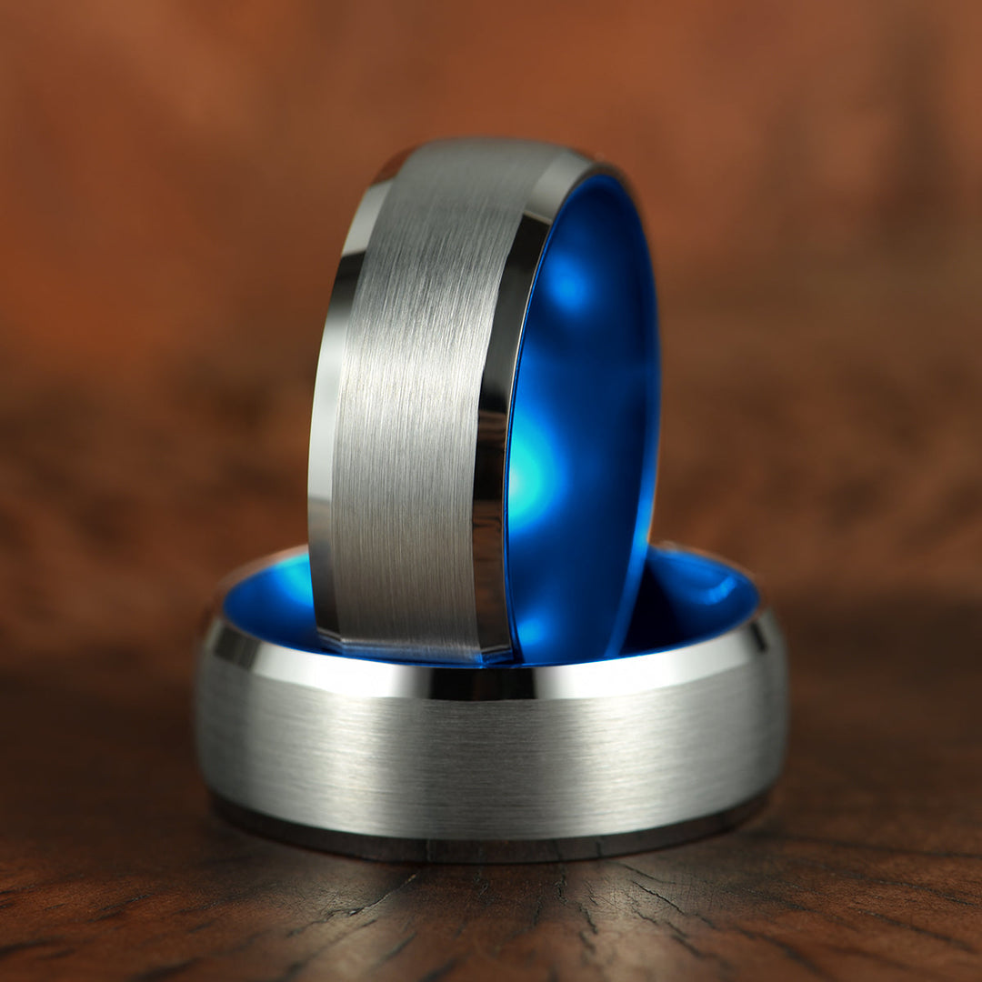 Pristine Passion Blue Interior Silver Tungsten Wedding Band 8MM - Rings By Pristine