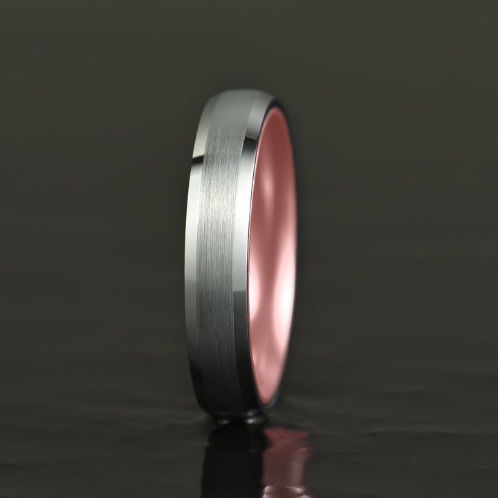 Pristine Passion Rose Interior Silver Tungsten Wedding Band 4MM - Rings By Pristine