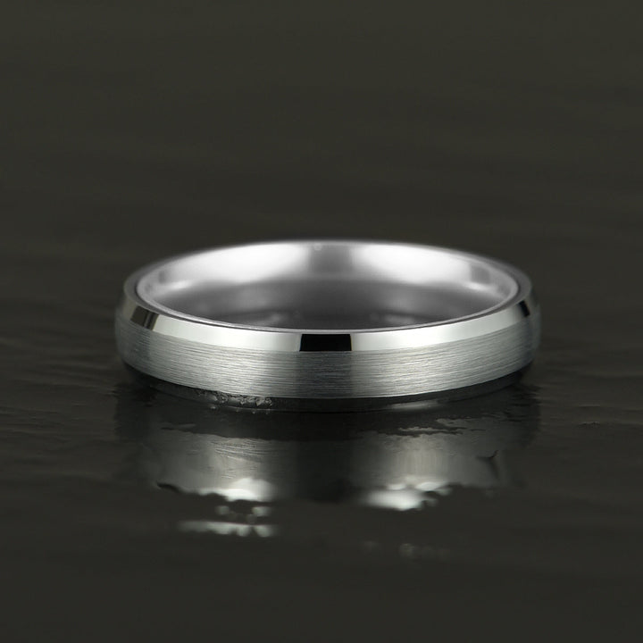 Pristine Passion Silver Interior Silver Tungsten Wedding Band 4MM - Rings By Pristine