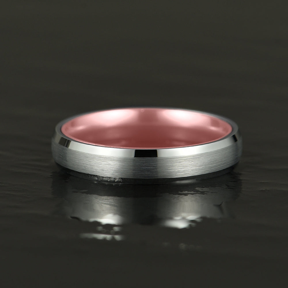 Pristine Passion Rose Interior Silver Tungsten Wedding Band 4MM - Rings By Pristine