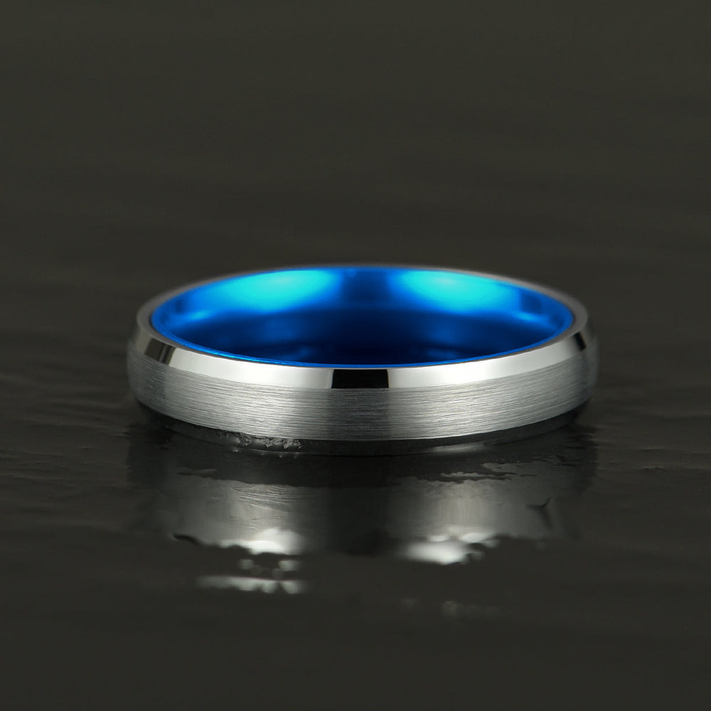 Pristine Passion Blue Interior Silver Tungsten Wedding Band 4MM - Rings By Pristine
