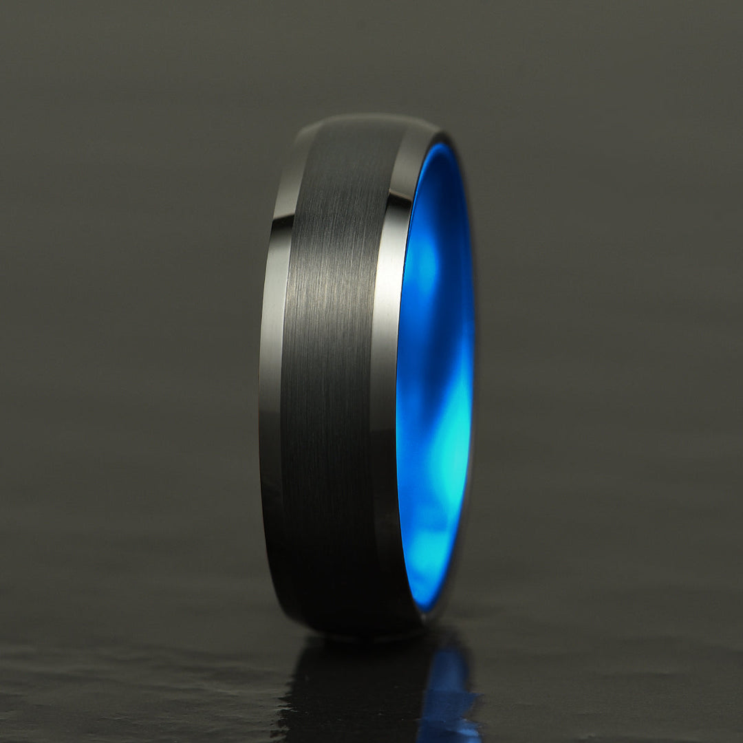 Pristine Passion Blue Interior Tungsten Men's Wedding Band 6MM - Rings By Pristine