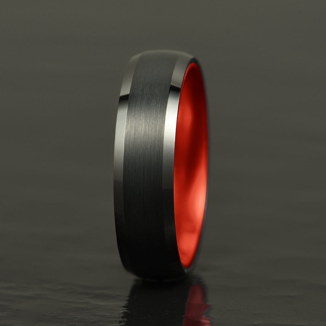 Pristine Passion Red Interior Tungsten Men's Wedding Band 6MM - Rings By Pristine