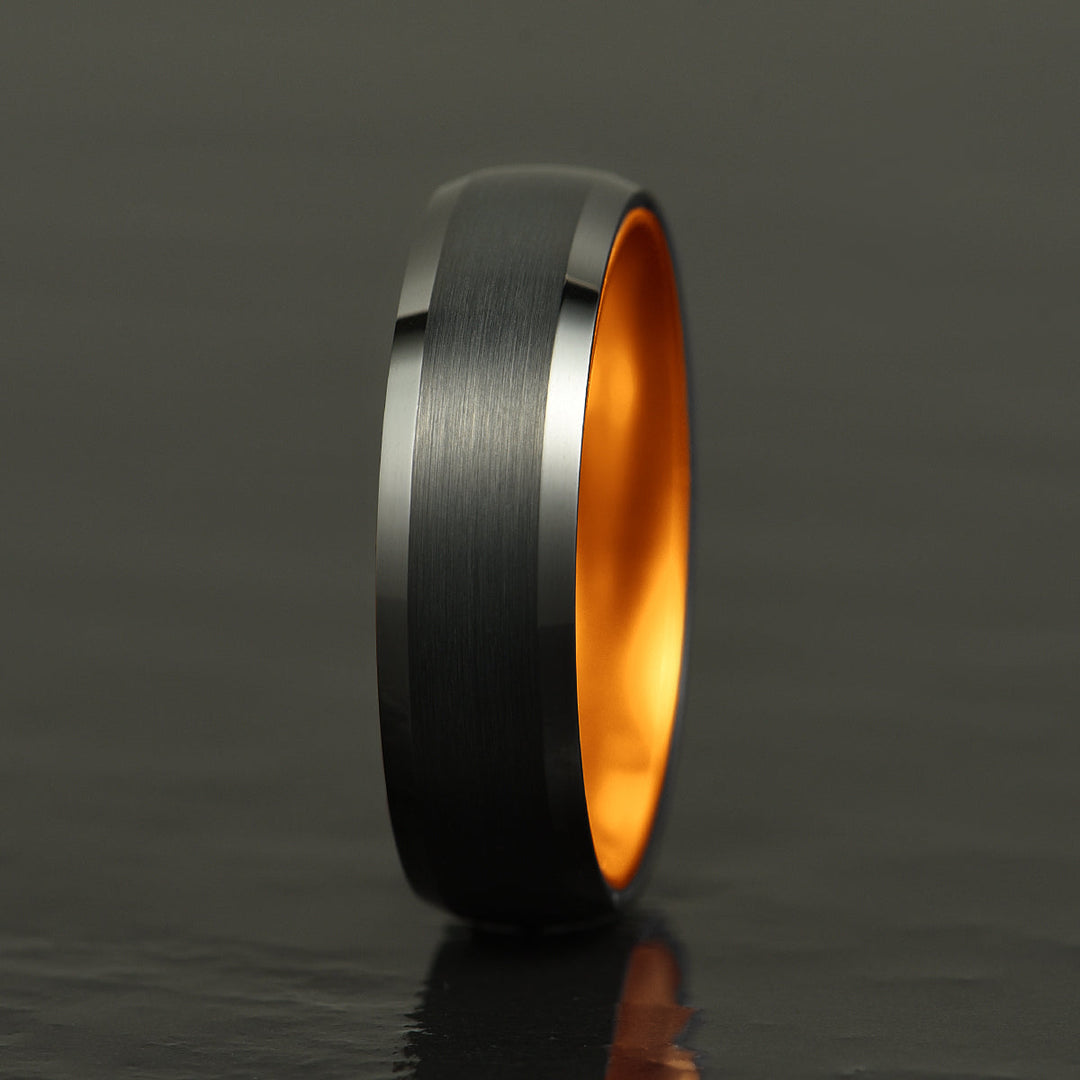 Pristine Passion Orange Interior Tungsten Men's Wedding Band 6MM - Rings By Pristine