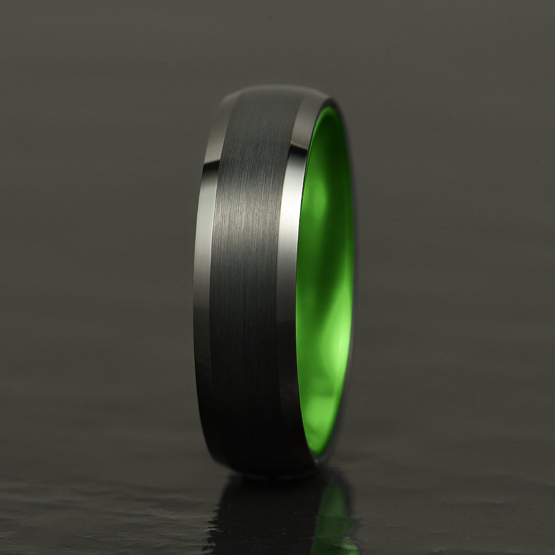 Pristine Passion Green Interior Tungsten Men's Wedding Band 6MM - Rings By Pristine