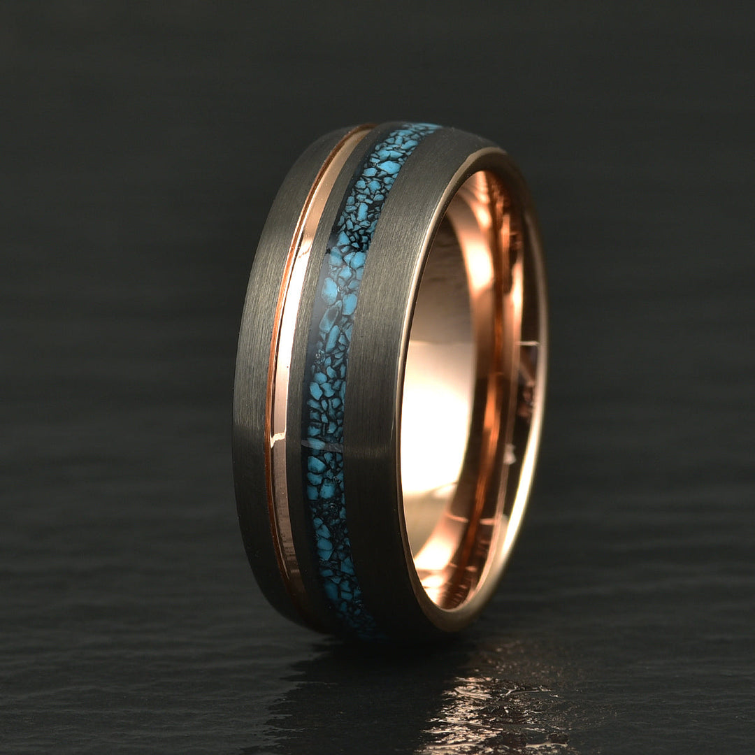 Turquoise Rose Tungsten Wedding Band 8MM - Rings By Pristine