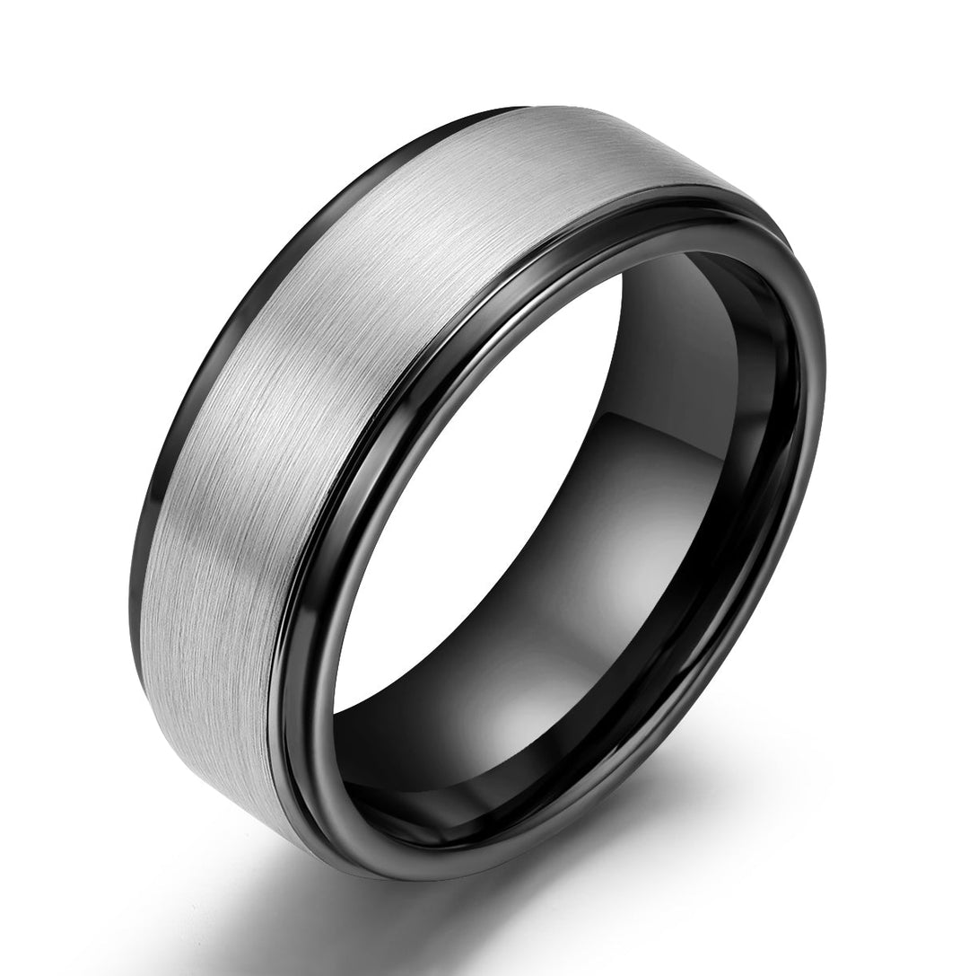 Black Tungsten Grey Tungsten Inlay Men's Wedding Band - Rings By Pristine