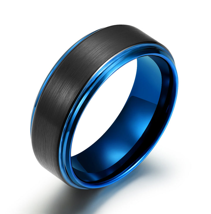 Black Tungsten Blue Colored Ring Passion Collection Men's Wedding Band 8MM - Rings By Pristine