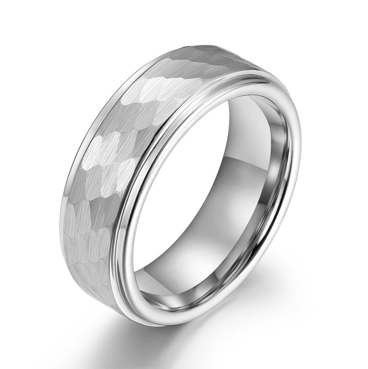 Hammered White Tungsten Men's Wedding Band 8MM - Rings By Pristine