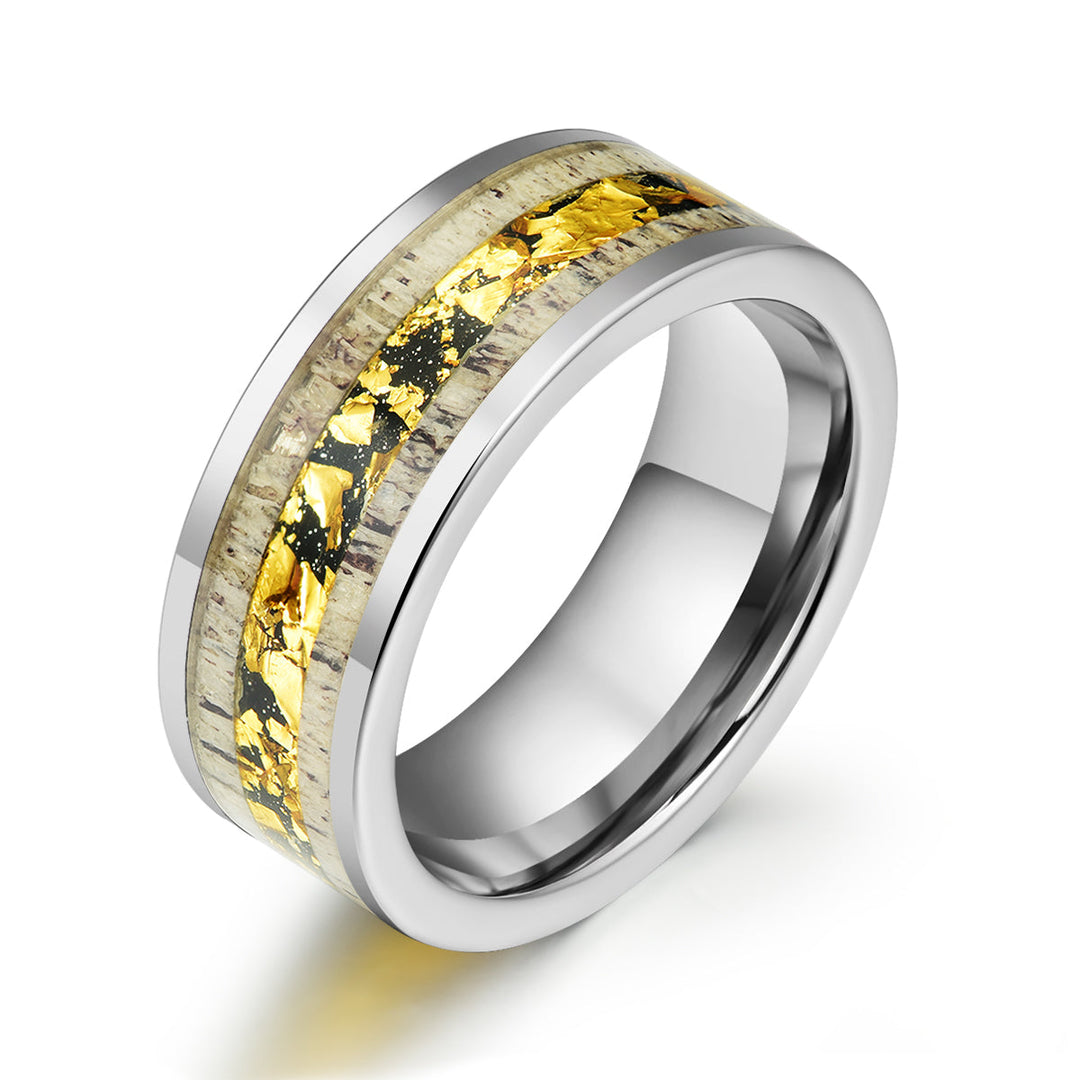 Tungsten Gold Foil Antler Men's Wedding Band 8MM