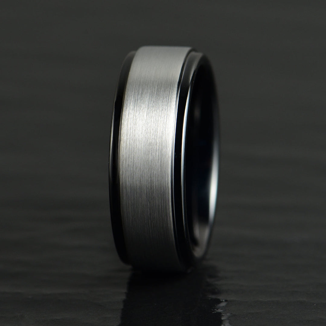 Black Tungsten Grey Tungsten Inlay Men's Wedding Band - Rings By Pristine