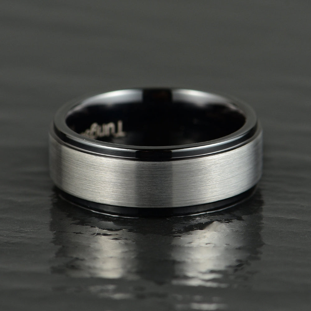 Black Tungsten Grey Tungsten Inlay Men's Wedding Band - Rings By Pristine