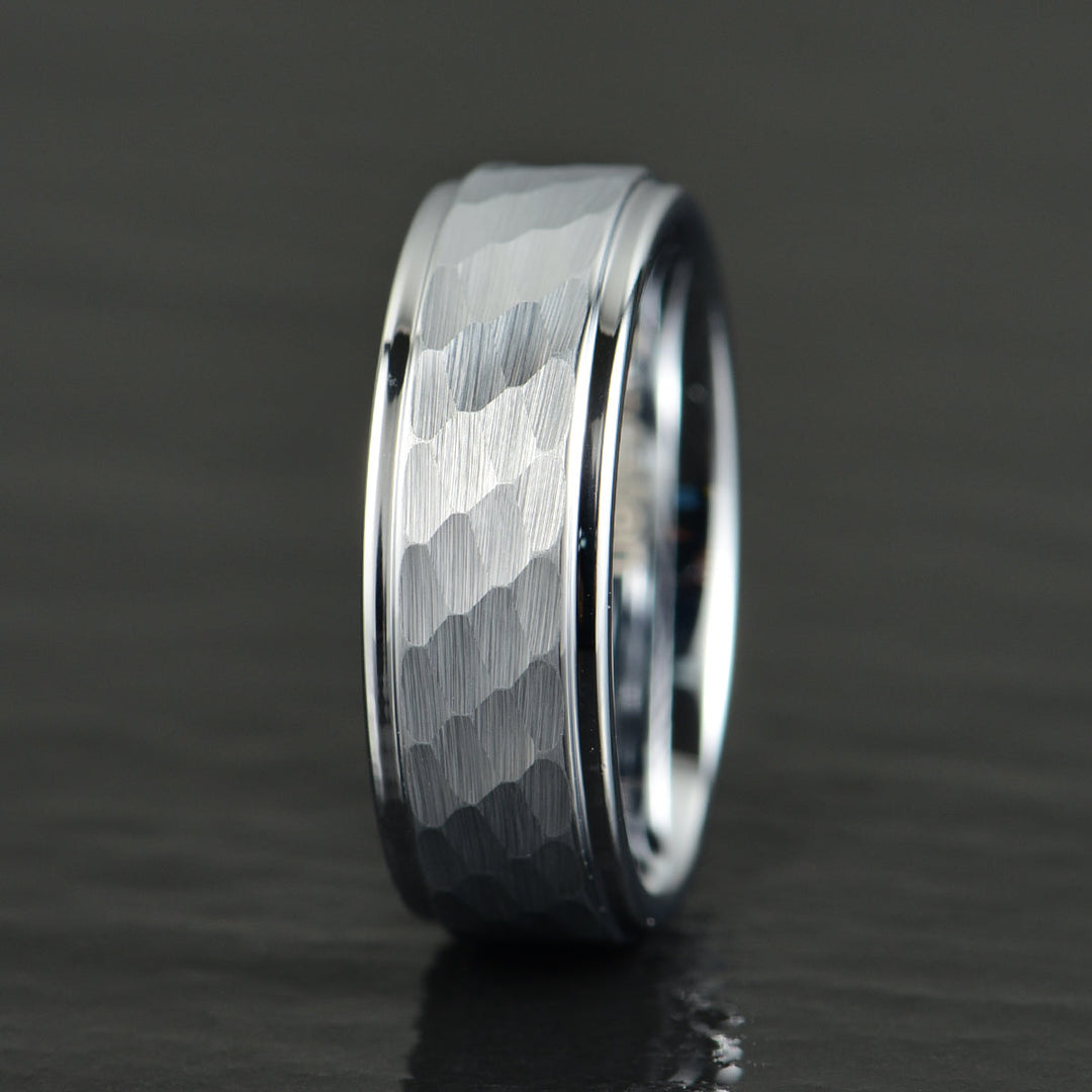 Hammered White Tungsten Men's Wedding Band 8MM - Rings By Pristine