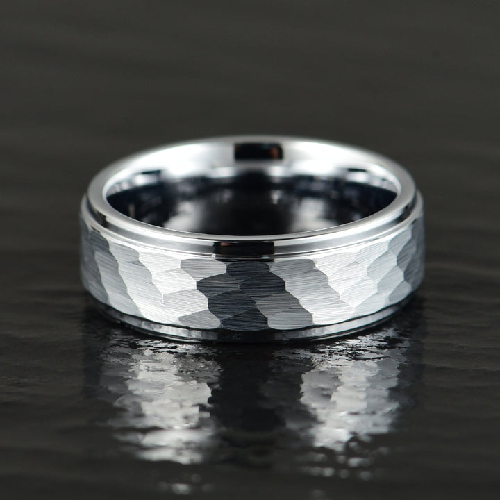 Hammered White Tungsten Men's Wedding Band 8MM - Rings By Pristine