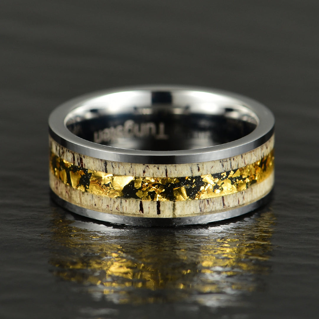 Tungsten Gold Foil Antler Men's Wedding Band 8MM