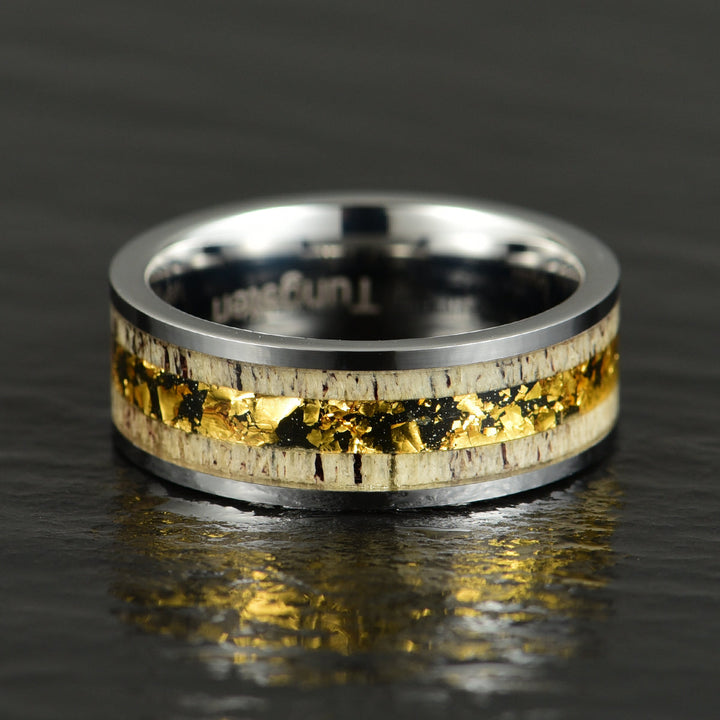 Tungsten Gold Foil Antler Men's Wedding Band 8MM