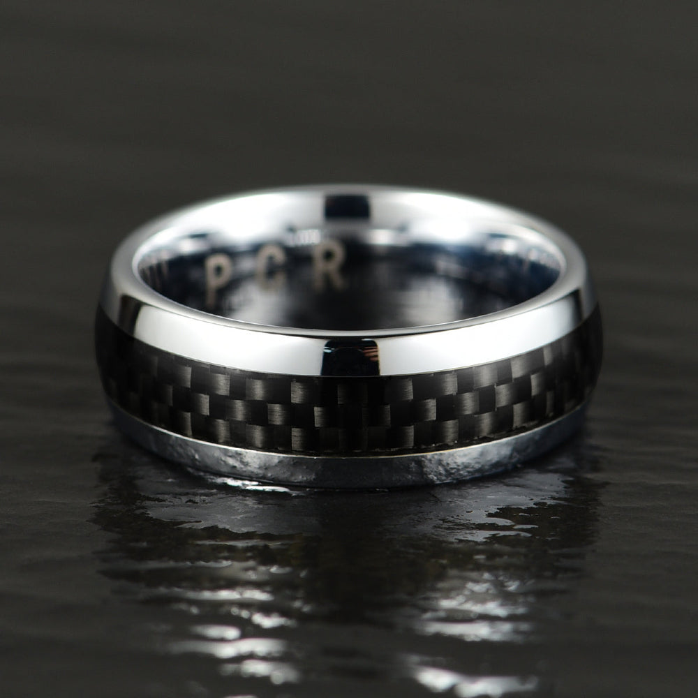 Tungsten Carbon Fiber Men's Wedding Band 8MM - Rings By Pristine