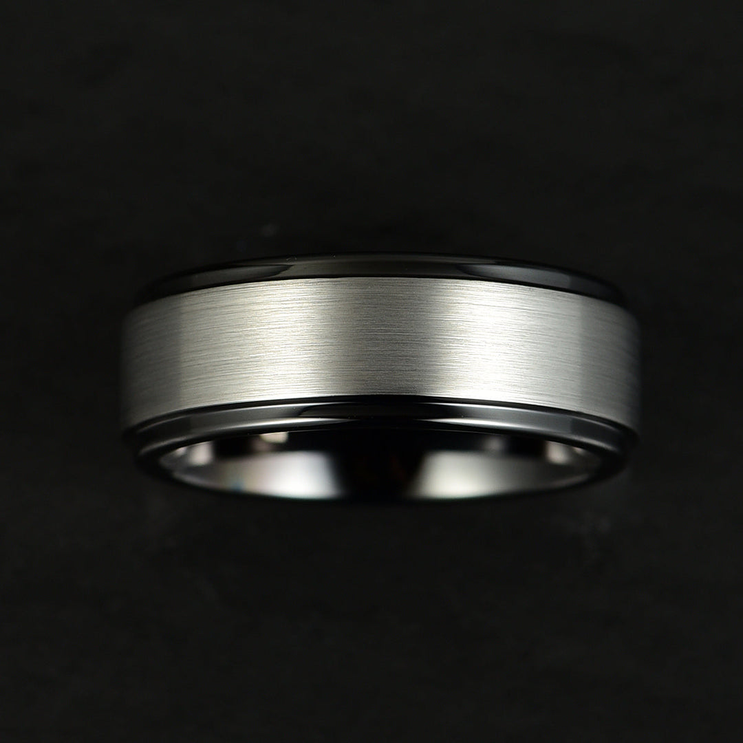 Black Tungsten Grey Tungsten Inlay Men's Wedding Band - Rings By Pristine