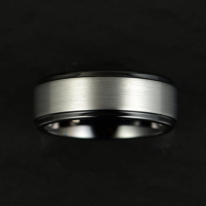 Black Tungsten Grey Tungsten Inlay Men's Wedding Band - Rings By Pristine
