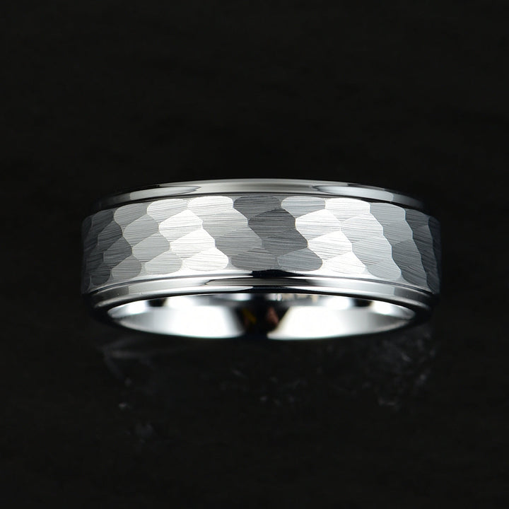 Hammered White Tungsten Men's Wedding Band 8MM - Rings By Pristine