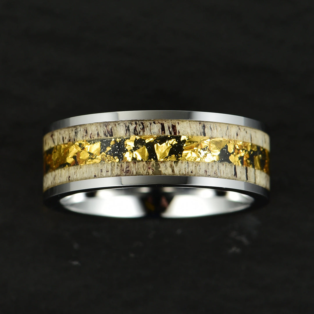 Tungsten Gold Foil Antler Men's Wedding Band 8MM