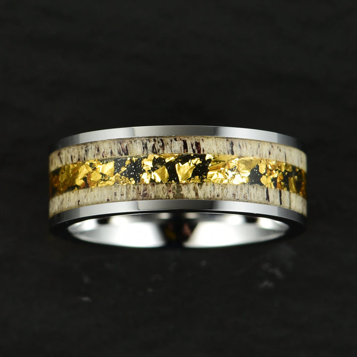 Tungsten Gold Foil Antler Men's Wedding Band 8MM