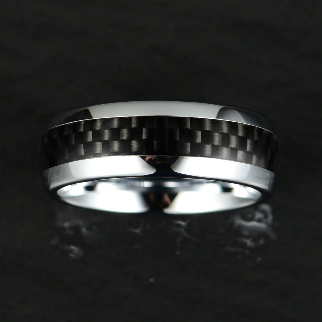 Tungsten Carbon Fiber Men's Wedding Band 8MM - Rings By Pristine