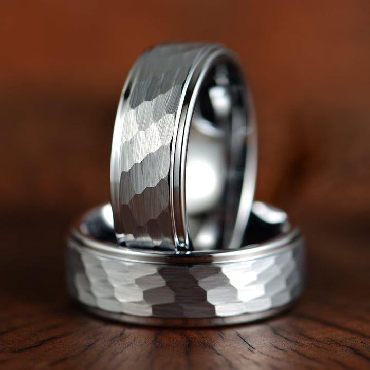 Hammered White Tungsten Men's Wedding Band 8MM - Rings By Pristine