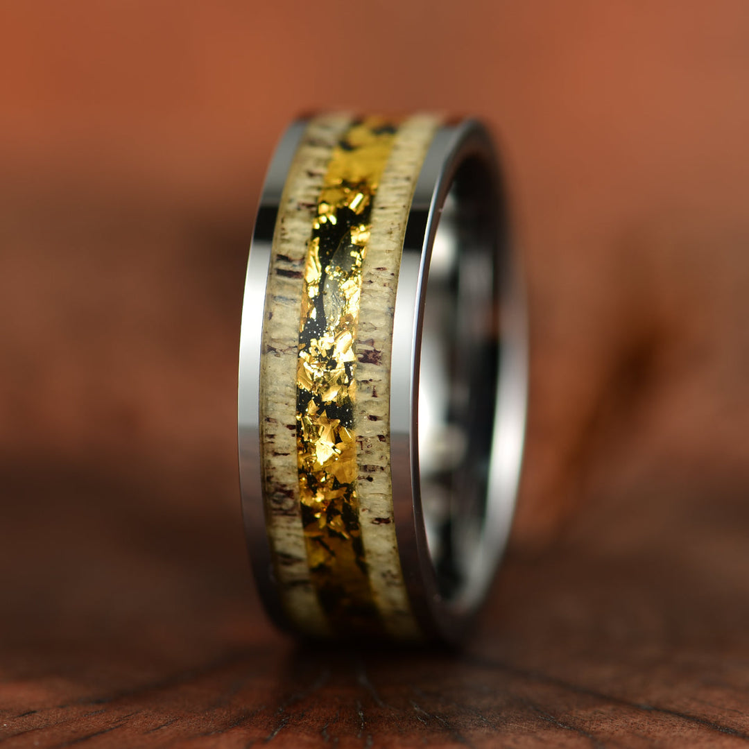 Tungsten Gold Foil Antler Men's Wedding Band 8MM
