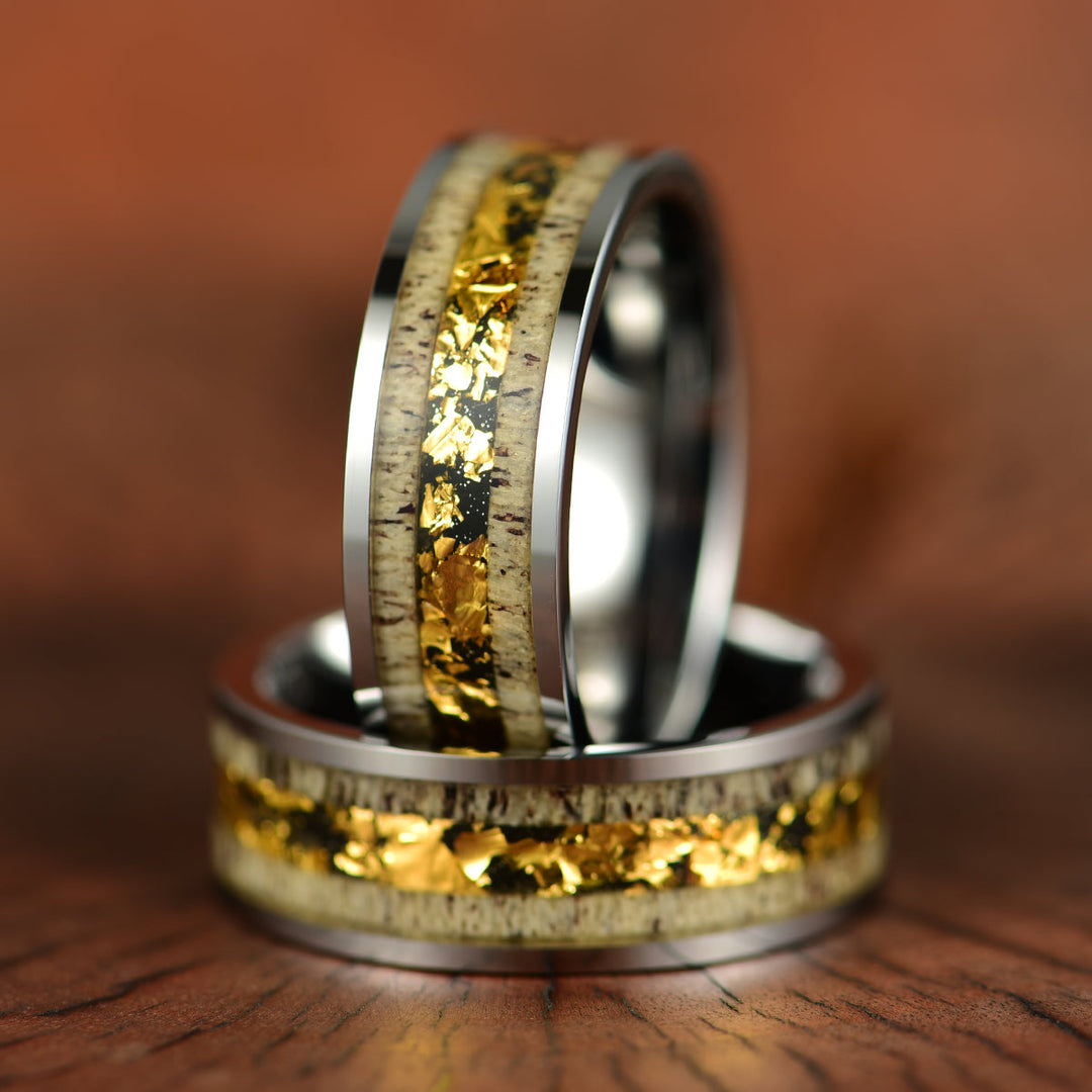 Tungsten Gold Foil Antler Men's Wedding Band 8MM