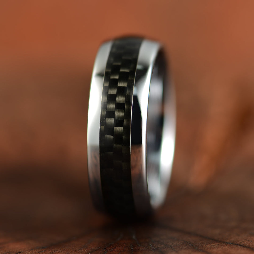 Tungsten Carbon Fiber Men's Wedding Band 8MM - Rings By Pristine