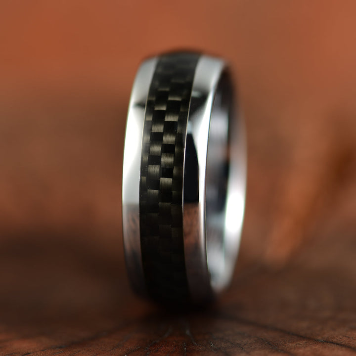 Tungsten Carbon Fiber Men's Wedding Band 8MM - Rings By Pristine