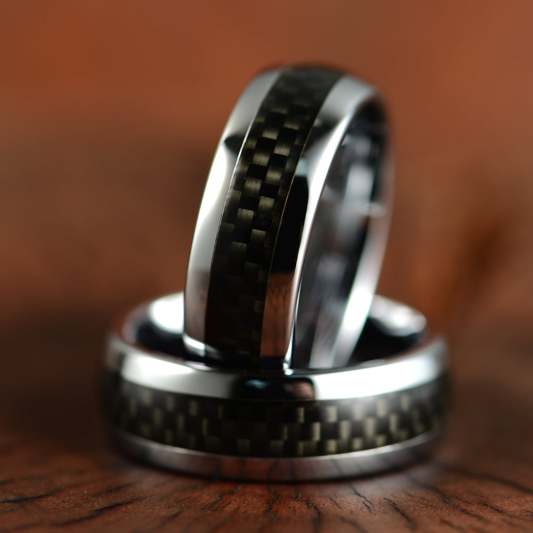 Tungsten Carbon Fiber Men's Wedding Band 8MM - Rings By Pristine