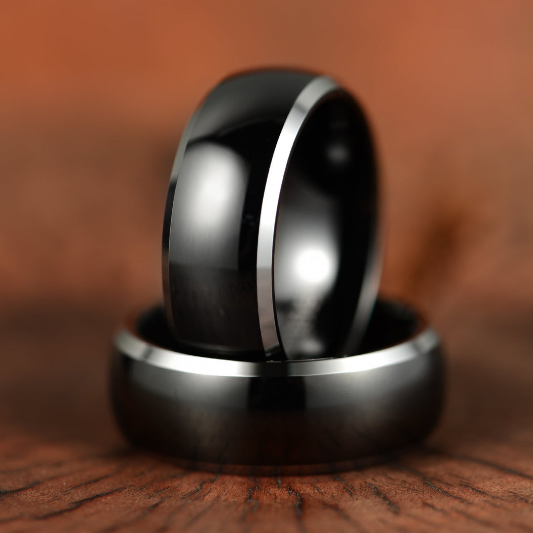 Silver Black Glossy Tungsten Men's Wedding Band 8MM - Rings By Pristine