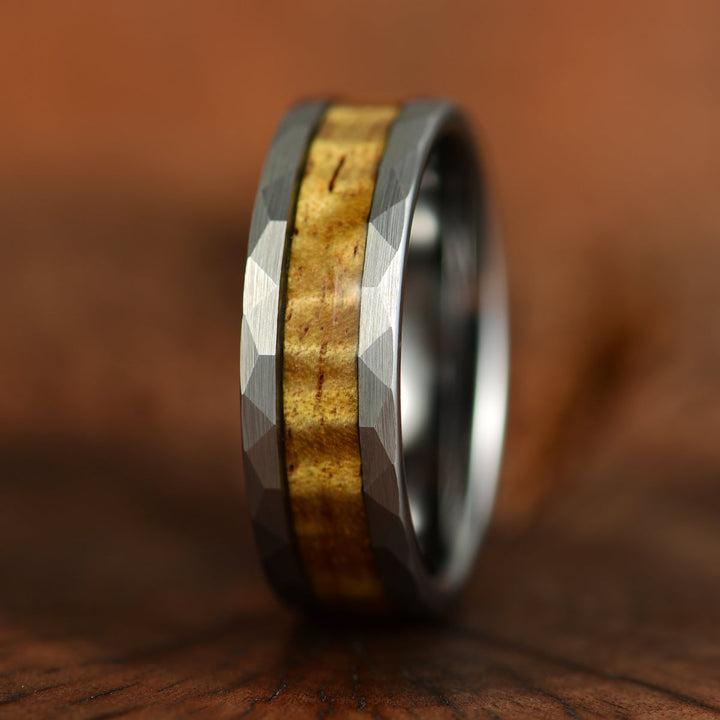 Hammered Tungsten Koa Wood Men's Wedding Band 8MM - Rings By Pristine