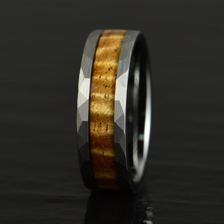 Hammered Tungsten Koa Wood Men's Wedding Band 8MM - Rings By Pristine
