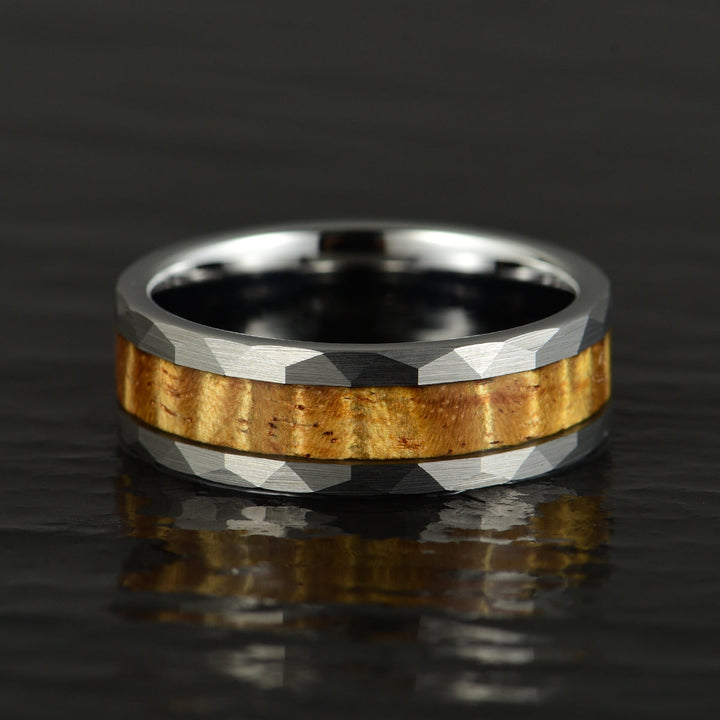 Hammered Tungsten Koa Wood Men's Wedding Band 8MM - Rings By Pristine