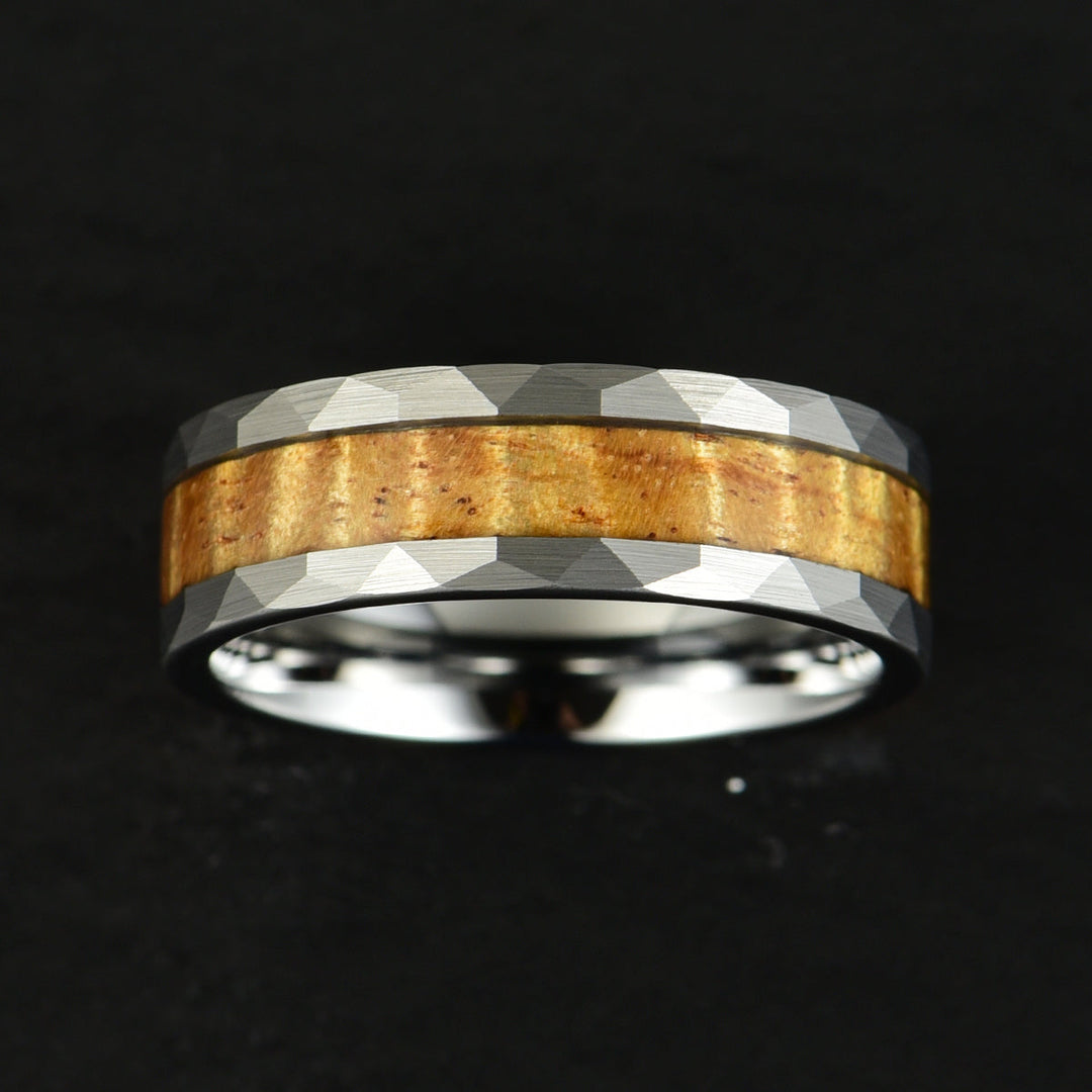 Hammered Tungsten Koa Wood Men's Wedding Band 8MM - Rings By Pristine