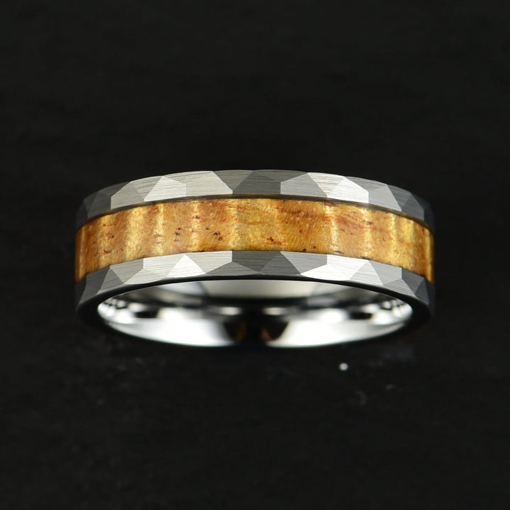 Hammered Tungsten Koa Wood Men's Wedding Band 8MM - Rings By Pristine