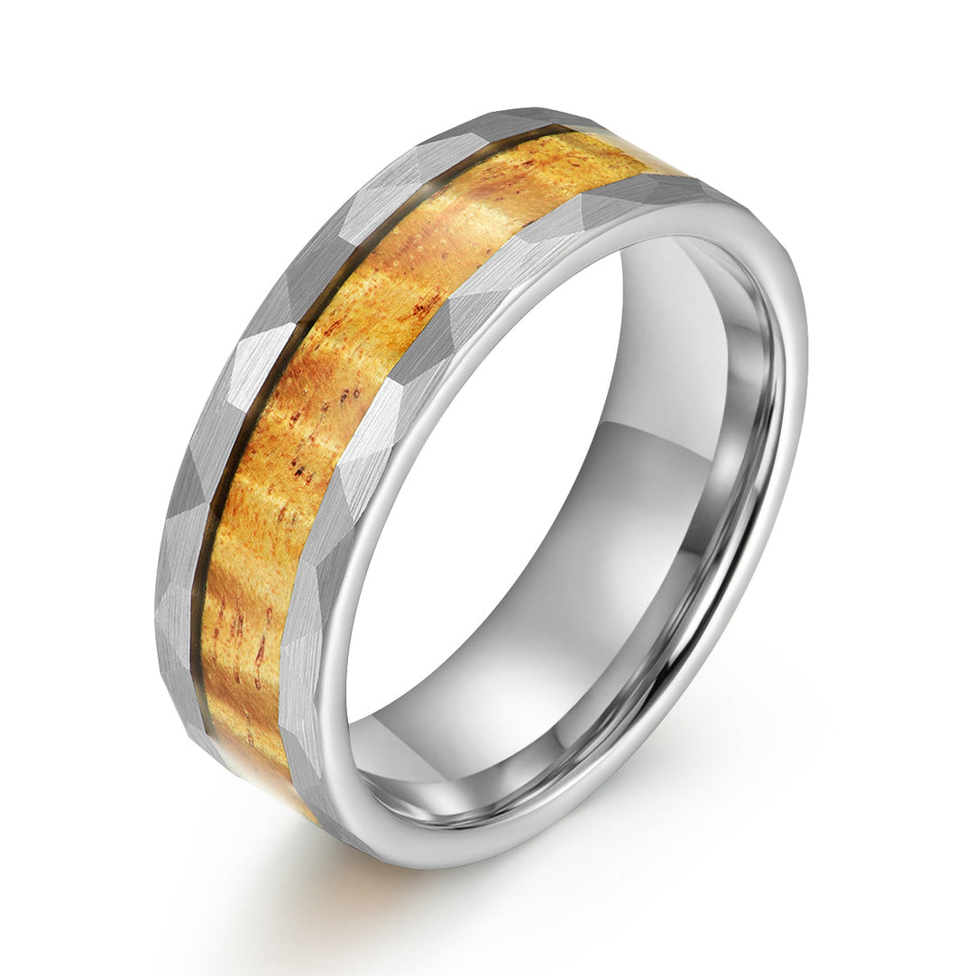 Hammered Tungsten Koa Wood Men's Wedding Band 8MM - Rings By Pristine