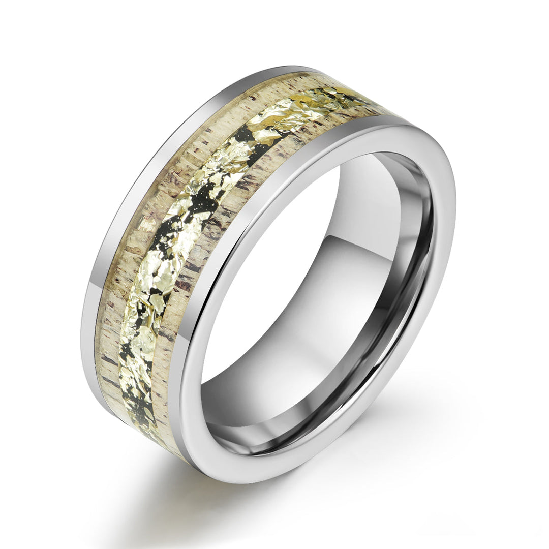 Tungsten Antler Gold Foil Men's Wedding Band 8MM