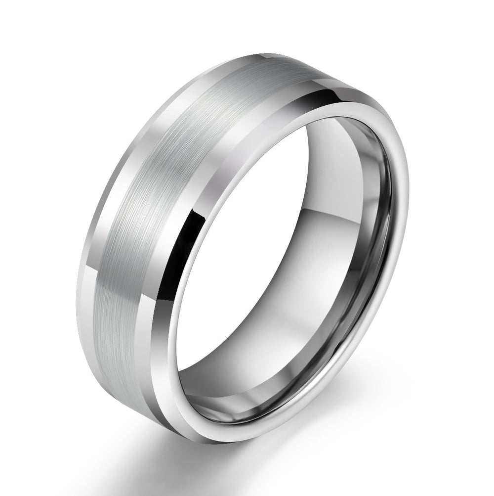 Silver Tungsten Brushed Men's Wedding Band 8MM - Rings By Pristine
