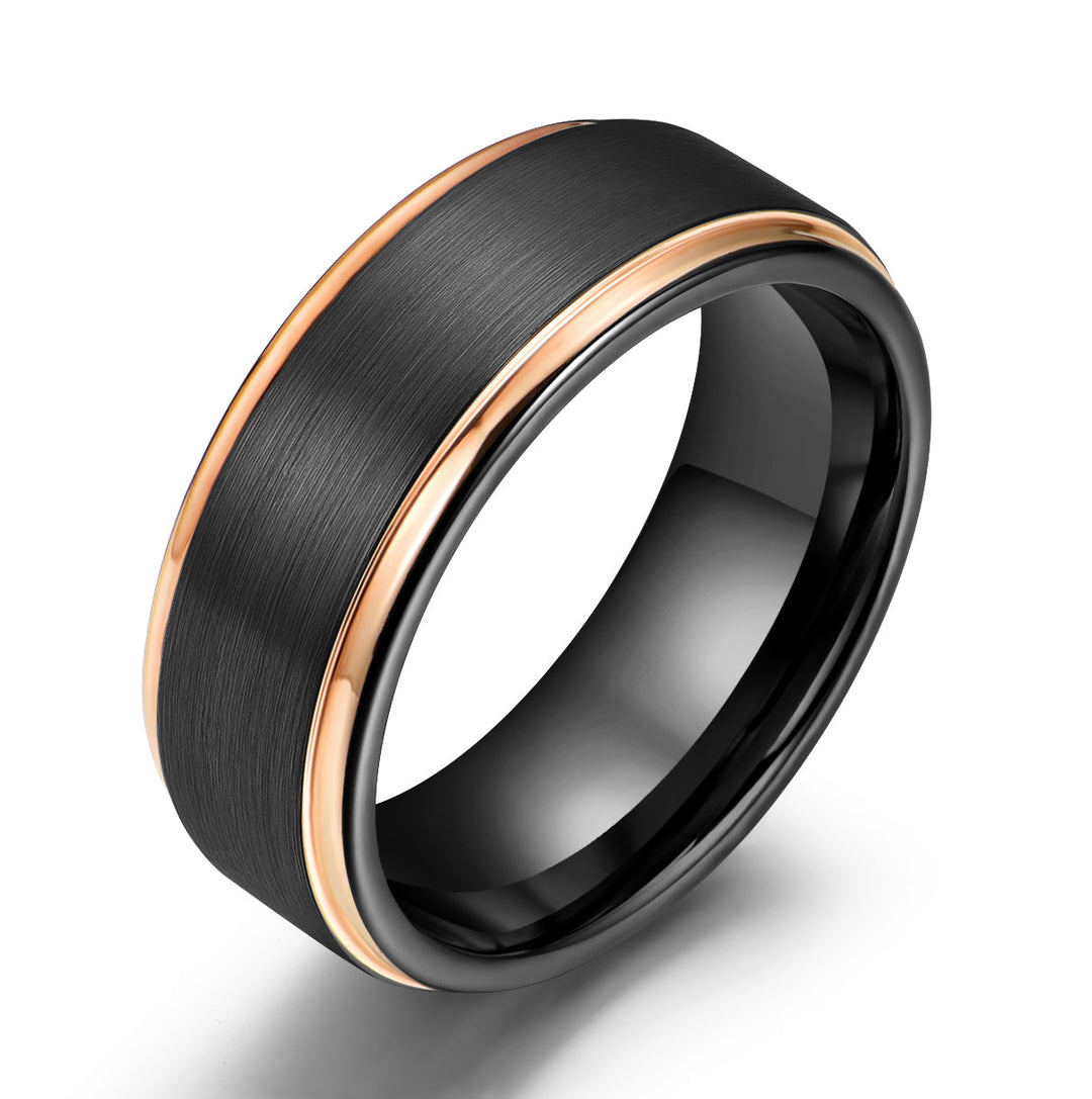 Black Tungsten Rose Inlay Men's Wedding Band 8MM - Rings By Pristine